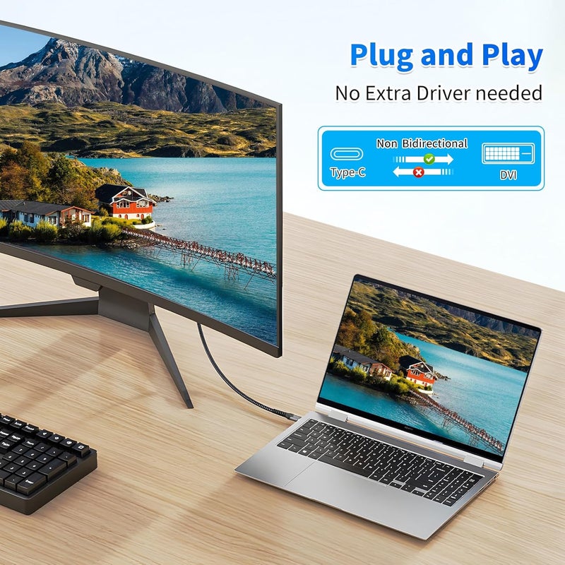 Cristin محول USB C إلى DVI بطول 3 أقدام، كابل USB Type-C إلى DVI [متوافق مع Thunderbolt 3/4] مع MacBook Pro 2023/M2/M3، iPad Pro، iPhone 15، Galaxy S23/S24، XPS 17، Steam Deck - Image 5